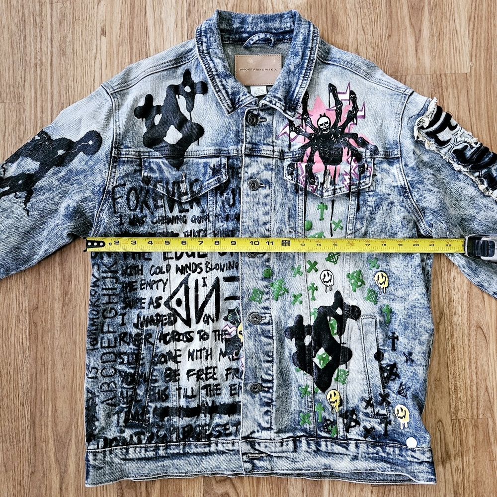 Smoke Rise Dnm Co. Adult Size M Distressed Painted Graffiti Denim Jean Jacket - Picture 13 of 14